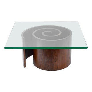 Spiral Occasional Table in Glass and Wood by Vladimir Kagan, USA, 1970s For Sale