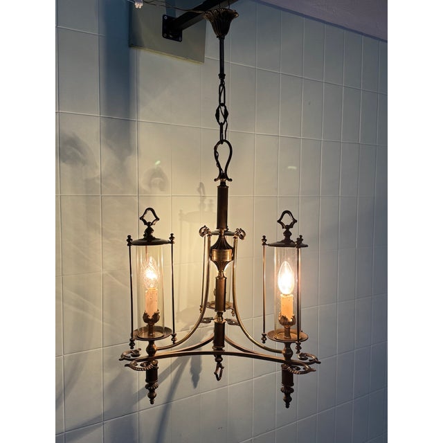 Neoclassical Empire Brass and Glass Chandelier, 1950s For Sale - Image 16 of 18