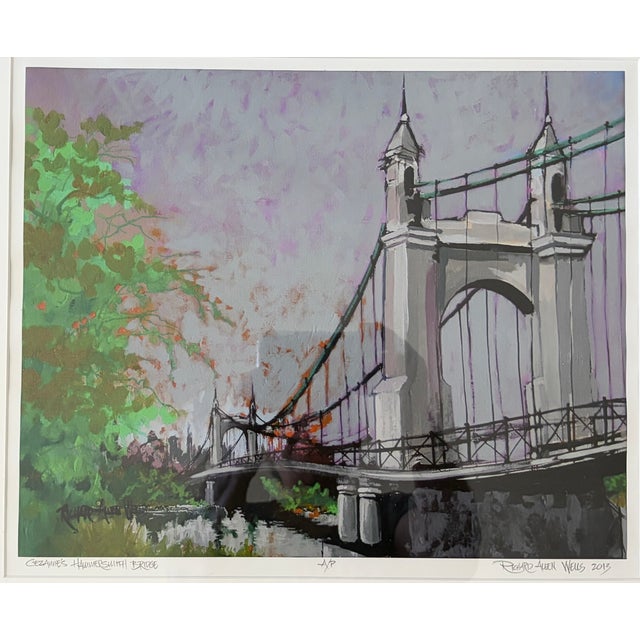 "Cezanne's Hammersmith Bridge" Artist's Proof Serigraph by Nevada Artist Richard Allen Wells 27.25"x22" Framed For Sale - Image 10 of 11