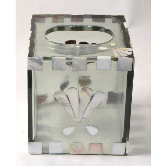 Late 20th Century Coastal Acrylic Mother of Pearl Seascape Tissue Box Cover For Sale - Image 9 of 14