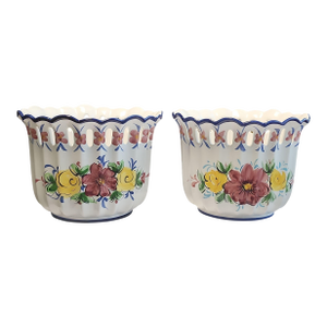 Vestal Portugal Handpainted Reticulated Planter Pots - A Pair