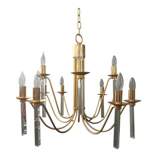 Late 20th Century Gold Chandelier With Cut Glass Prismatic Crystals For Sale