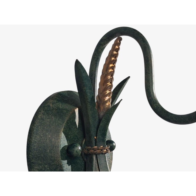 1960s Italian Floral Wall Sconces, Green Metal, Bronze, Glass - Pair For Sale - Image 9 of 12