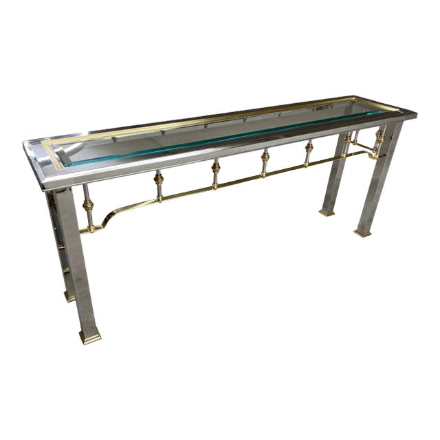 Modern Chrome & Glass Console Sofa Table in Mastercraft For Sale