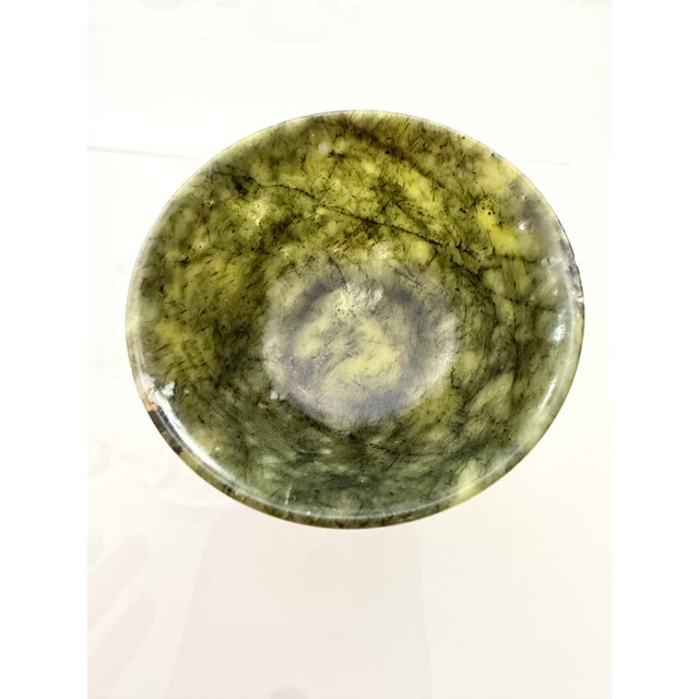 Chinese Vintage Hand-Carved Spinach Green Jade Bowl For Sale - Image 3 of 11