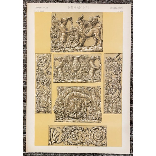 "Roman No 1 and 2" pair of chromolithograph plates from a 1910 printing of Owen Jones (1809-1874) "Grammar of Ornament"...