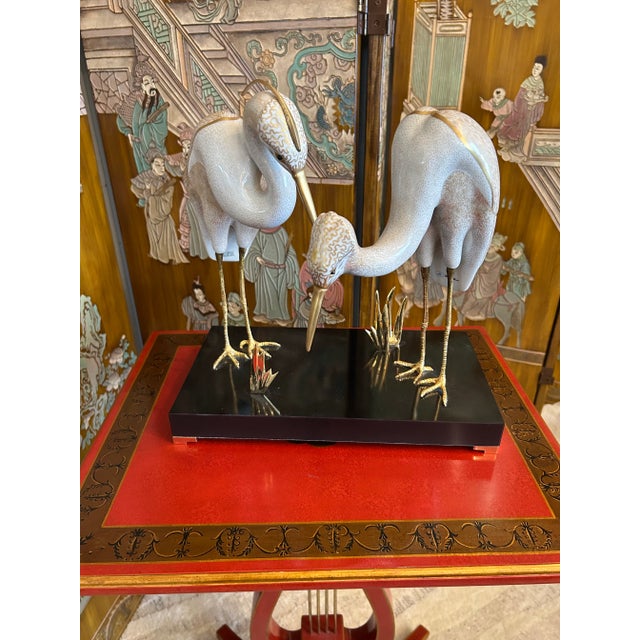 Giulia Mangani for Ogetti Porcelain & Gilded Brass Herons on Black Platform For Sale - Image 12 of 12