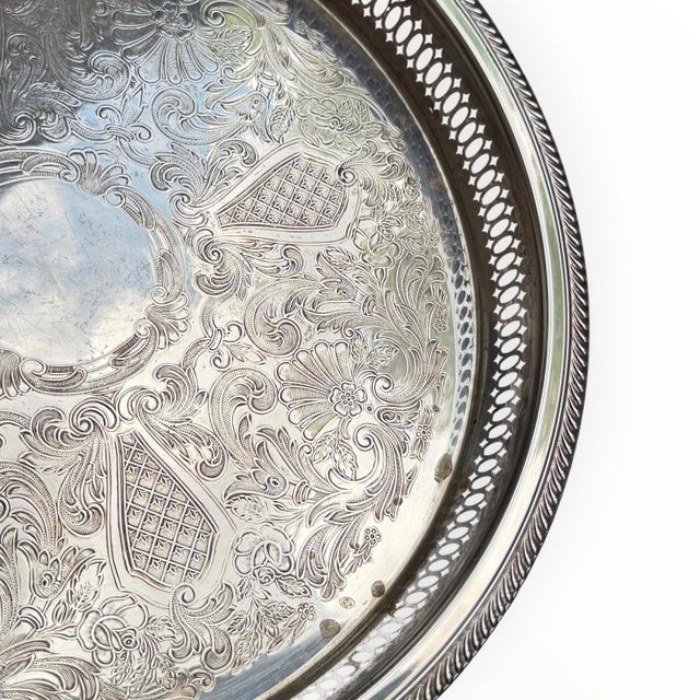 Vintage f.b. Rogers Silver Plate Engraved Floral Gallery Tray 13” For Sale - Image 14 of 14