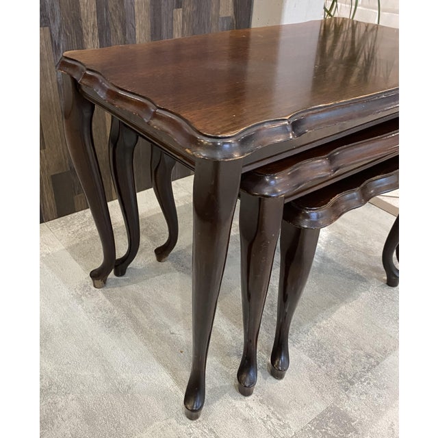 Brown Louis XV Rustic Nesting Coffee Tables, 1950, Set of 3 For Sale - Image 8 of 18