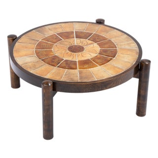 Vintage Mid Century French Ceramic "Zodiac" Tile Coffee Table by Roger Capron For Sale