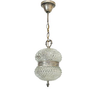 Vintage French Cut Pressed Glass Spheres Pendant Lamp, 1940s For Sale