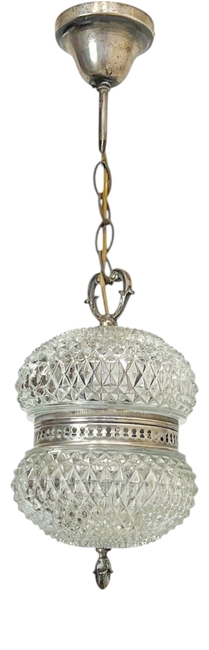 Vintage French Cut Pressed Glass Spheres Pendant Lamp, 1940s