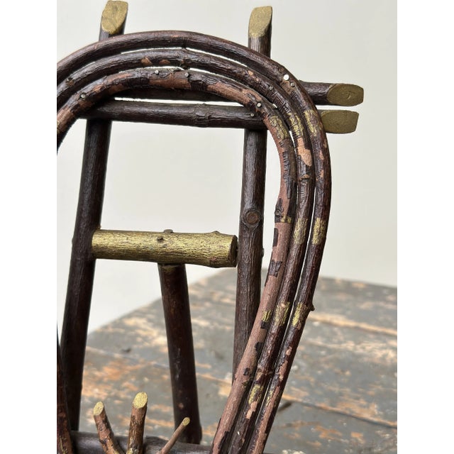 Brown Antique Adirondack Twig Picture Frame, Circa Early 20th Century + Vintage Photograph of Two Men on a River, Circa Early 20th Century For Sale - Image 8 of 12