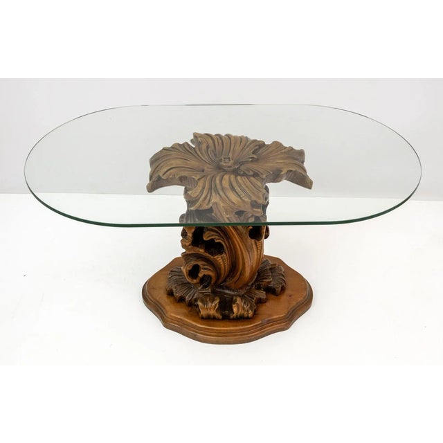 Mid-Century Modern Carved Wooden Base Coffee Table For Sale - Image 4 of 10