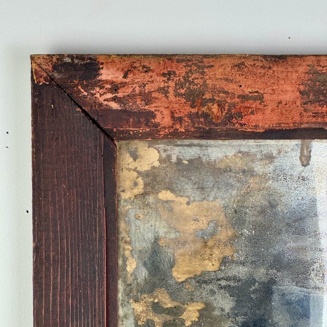 Early 20th Century Antique Primitive Distressed Wall Mirror in Wood Frame With Peeking Color For Sale - Image 5 of 10