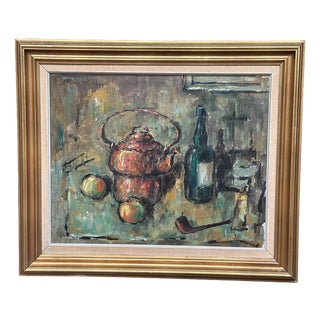 Still Life with Copper Kettle, 1967, Oil Painting on Canvas, Framed For Sale