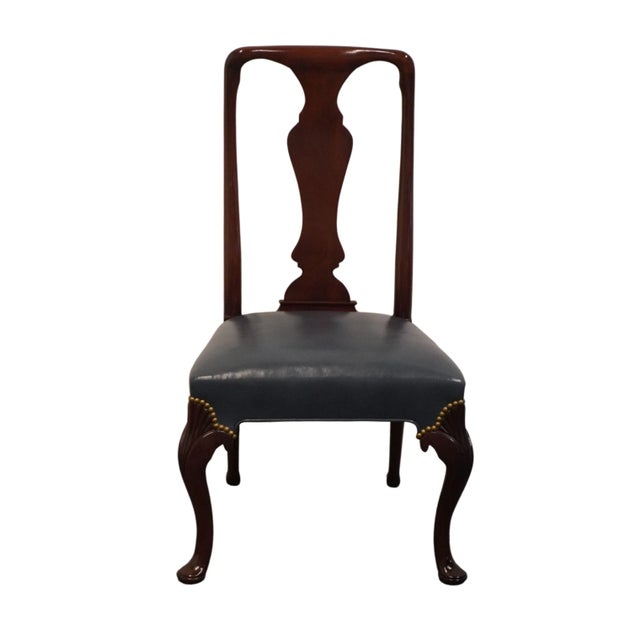 HICKORY CHAIR Co. Solid Mahogany Traditional Style Dining Side Chair w. Studded Blue Leather - Amber Finish - 1817-02 40"...
