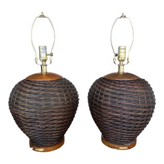 Lauren by Ralph Lauren Rattan Table Lamp Without the Shade, Pair For Sale