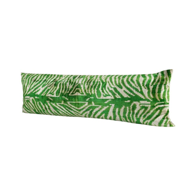 1990s Green Silk Ikat Velvet Pillow Cover - Set of Three For Sale - Image 5 of 11