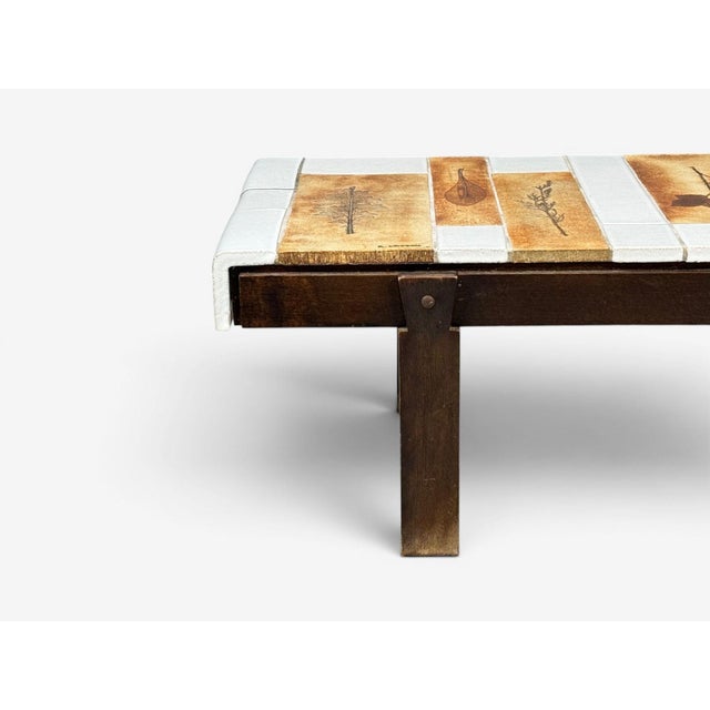 Wood Roger Capron, Low Coffee Table, Tile, Stained Wood, France, 1970s For Sale - Image 7 of 14
