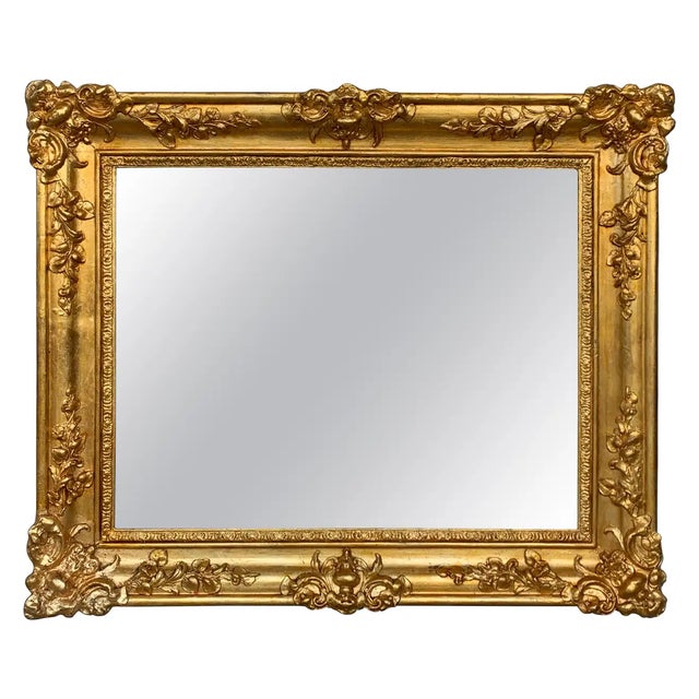 19th French Empire Period Carved Gilt Wood Rectangular Mirror For Sale - Image 9 of 9
