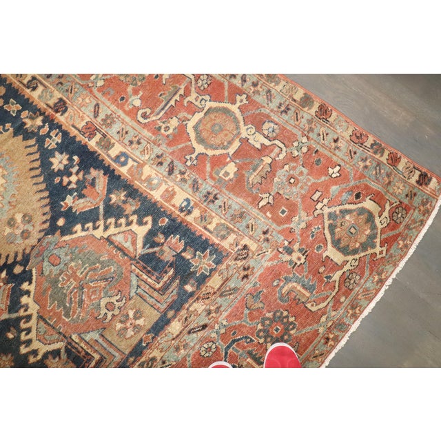 Zabihi Collection Geometric Oversize Persian Antique Heriz Rug - 12'2" x 18'2" For Sale - Image 9 of 12