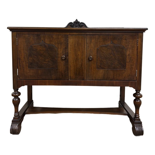 Vintage Jacobean Style Oak Burled Sideboard Buffet Server Credenza For Sale
