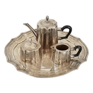 Vintage Coffee Service in Silver-Plated Metal, 1930s-1940s, Set of 3 For Sale
