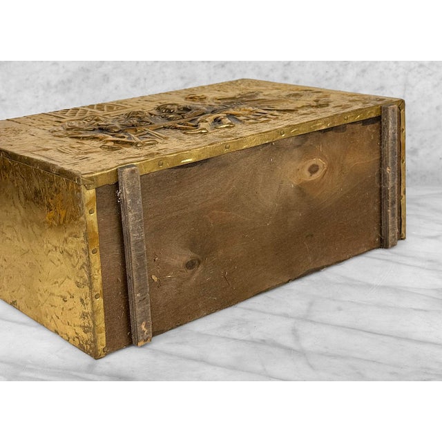 Brass Vintage Traditional English Brass Repousse Magazine Rack Record Stand Caddy For Sale - Image 8 of 9