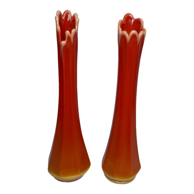 Pair of Bright Orange l.e. Smith Bittersweet Vases For Sale