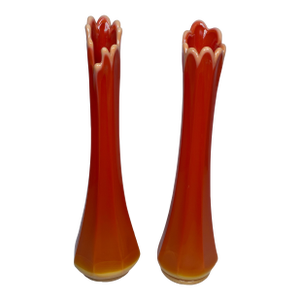 Pair of Bright Orange l.e. Smith Bittersweet Vases