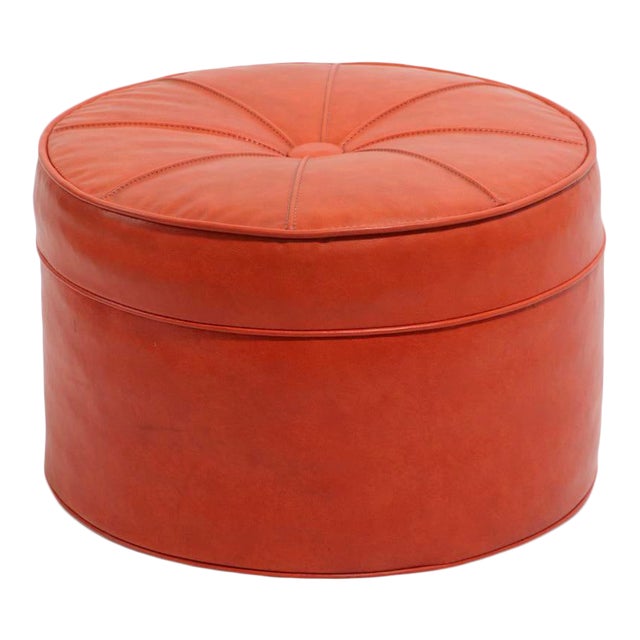 Mid Century Orange Vinyl Ottoman Pouf Chairish