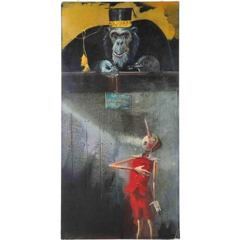 1990s Mario Madiai, The Law is Equal for All, 1990s, Oil on Wooden Panel For Sale - Image 5 of 5