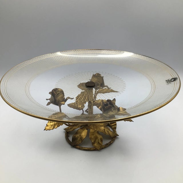 Italian Flamingo Gold Barrel Crystal Tole Cake/Dessert Plate For Sale In Sacramento - Image 6 of 13