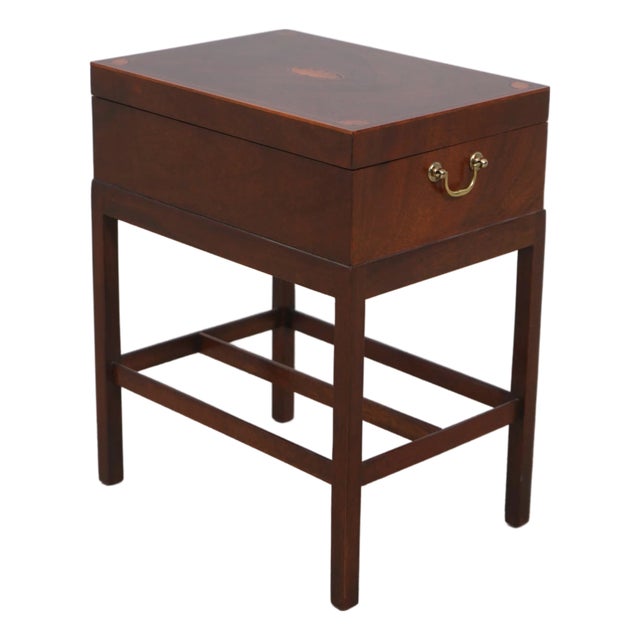 Baker Mahogany Inlaid Lidded Box on Stand For Sale