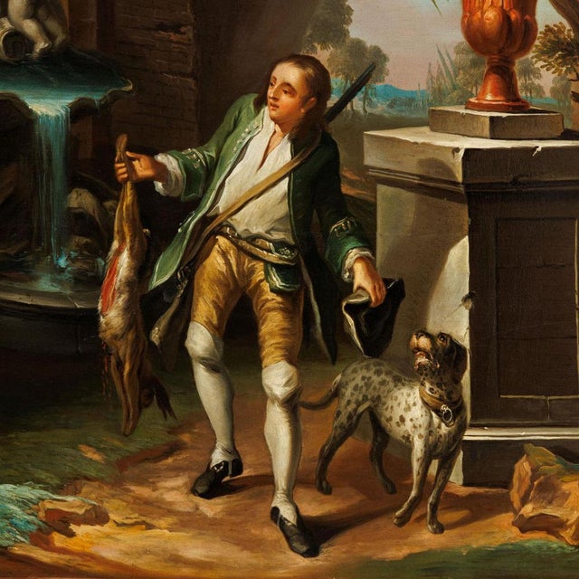 French School Artist, Gallant Party in the Park, Oil Painting, Mid-1700s, Framed For Sale - Image 5 of 8