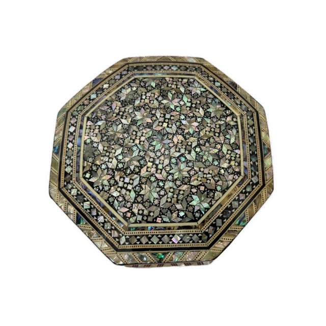 Traditional Handmade Octagonal Mother of Pearl Wooden Jewelry Box 8 Inch For Sale - Image 3 of 9