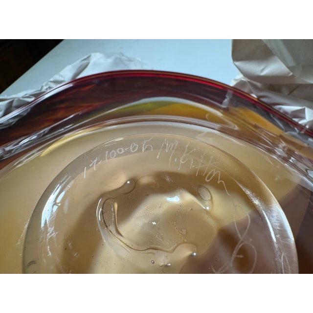Large Signed Studio Art Glass Centerpiece Bowl – Red, Gold & Amber – 23” W For Sale - Image 9 of 9