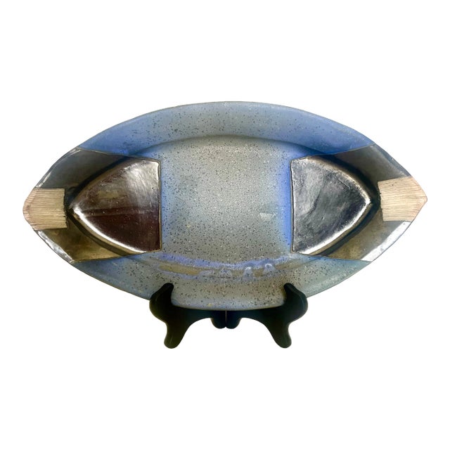 Vintage Southwestern Style Stoneware Platter, Blues & Black For Sale