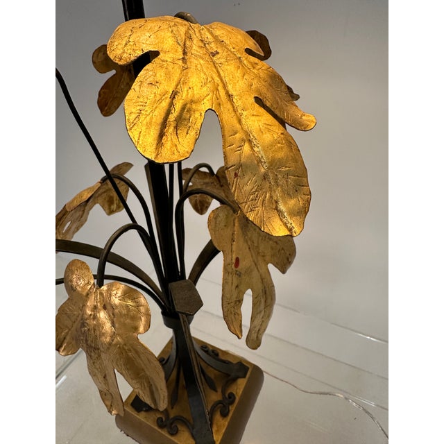 Tole Table Lamp W/ Gilt Oak Leaf Decoration, Italy C 1950s For Sale - Image 10 of 11