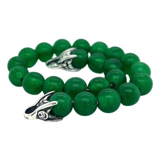 1990s David Yurman Green Onyx Prayer Bead Bracelet 8" Sterling Silver Estate For Sale