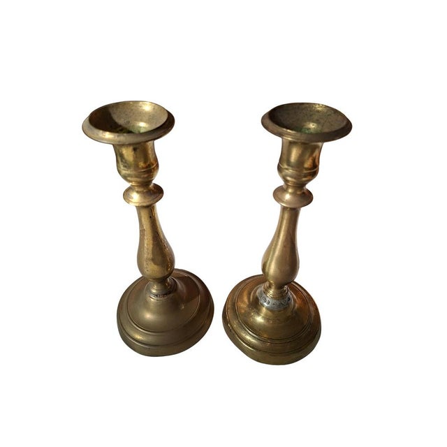 Vintage Brass Candleholders, 1950, Set of 2 For Sale - Image 3 of 9