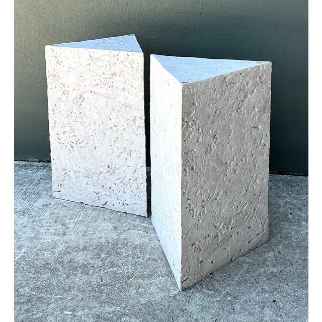 Vintage Plaster Faux Coral Geometric Table Pedestals - Pair For Sale - Image 14 of 14