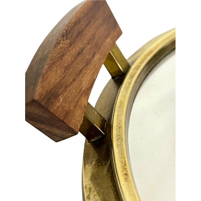 20thC. Mid-Century Modern Brass and Wood Oval Serving Tray With Mirrored Glass For Sale - Image 6 of 12