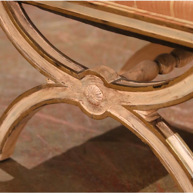 Cream Mid-Century Italian Painted Curule Stool With Turned Handles and X-Form Base For Sale - Image 8 of 9
