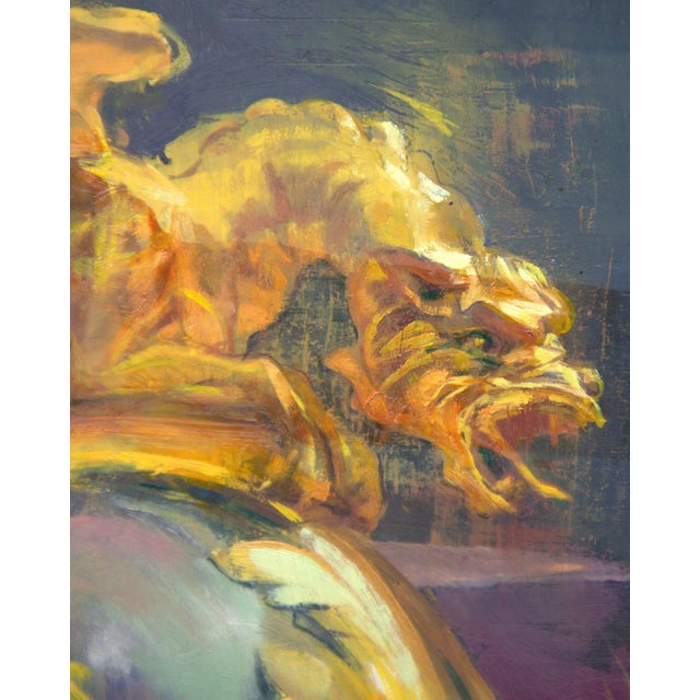 Circle of Fire by Elena Burykina | Oil on panel Abstract depiction of a fiery orb with mythical creatures. For Sale - Image 4 of 5