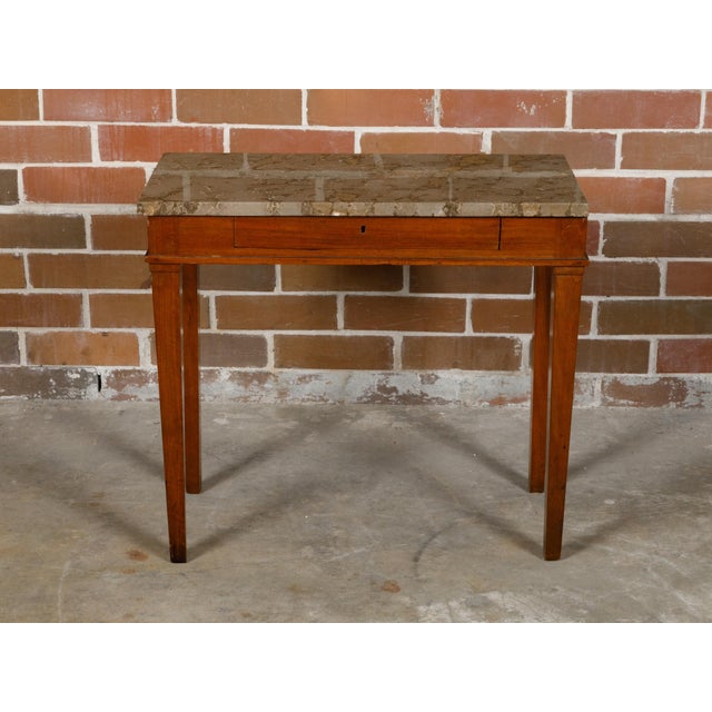19th Century Walnut French 19th Century Console Table with Variegated Marble Top For Sale - Image 5 of 12