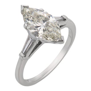 Mid Century Gia 2.00 Carat Marquise Cut Diamond Platinum Engagement Ring, Size 6 For Sale