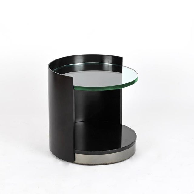 Nightstands in Wood, Crystal and Steel attributed to G. Moscatelli, Italy, 1970s, Set of 2 For Sale - Image 3 of 18