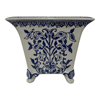 Early 21st Century Blue and White Footed Planter For Sale